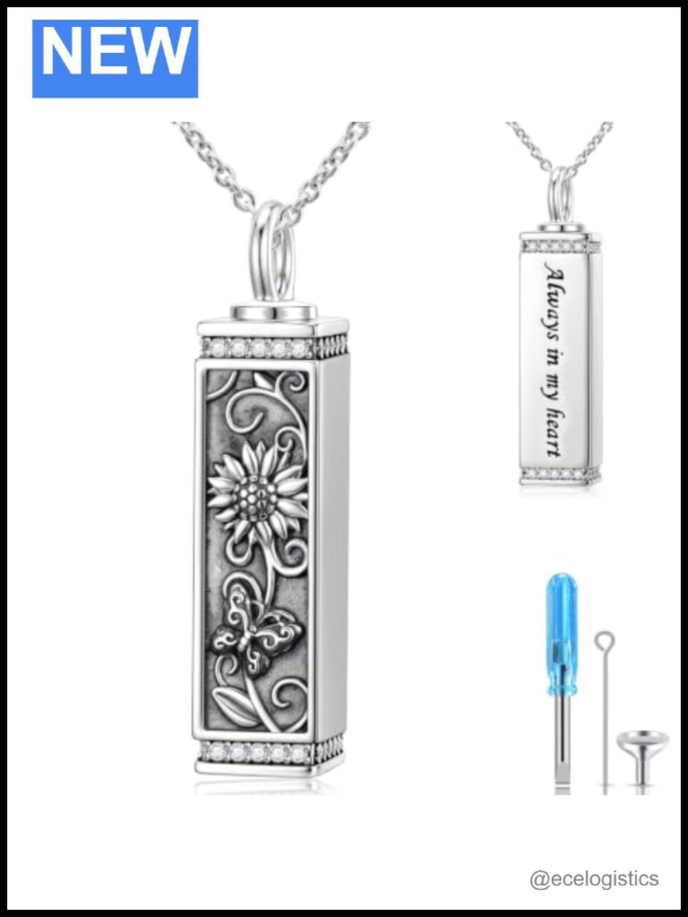 Sterling Silver Urn Necklace for Ashes Butterfly Sunflower Memorial